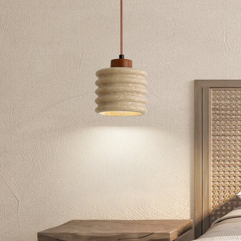 Travertin hanglamp met houten accent