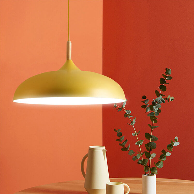 Kleurrijke Metalen Hanglamp met Houten Accent