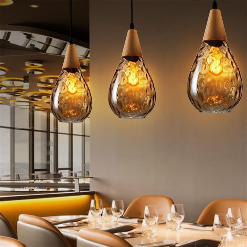Glazen Hanglamp met Houten Accent