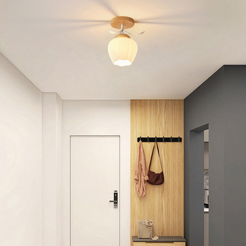 Scandinavische Plafondlamp Hout en Glas