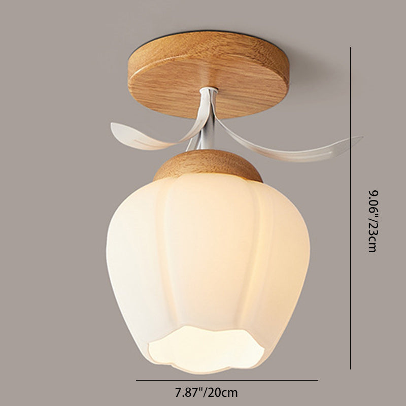 Scandinavische Plafondlamp Hout en Glas
