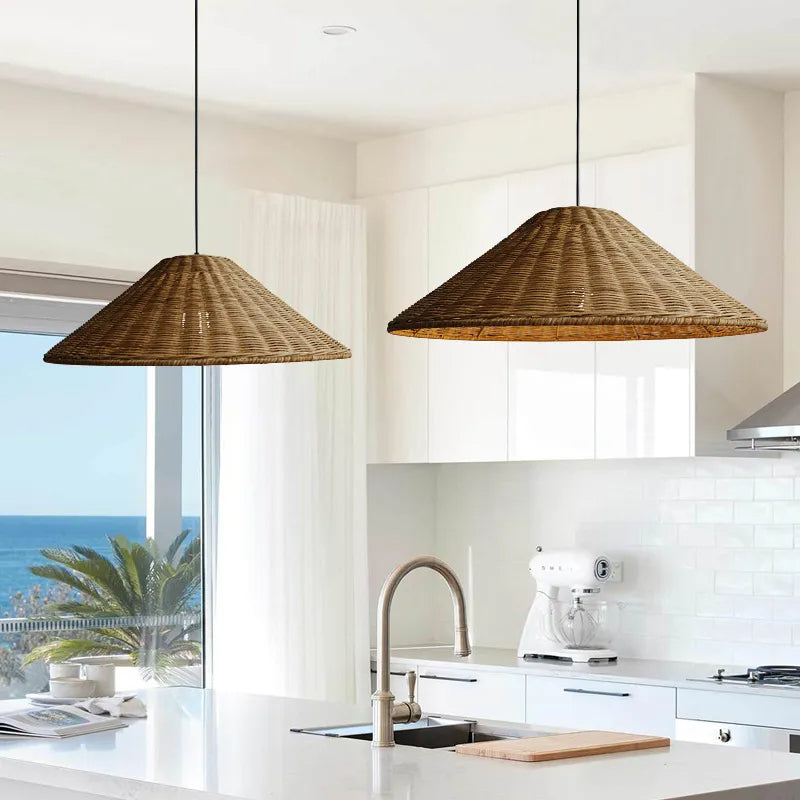 Retro Handgeweven Kegelvormige Rattan Hanglamp