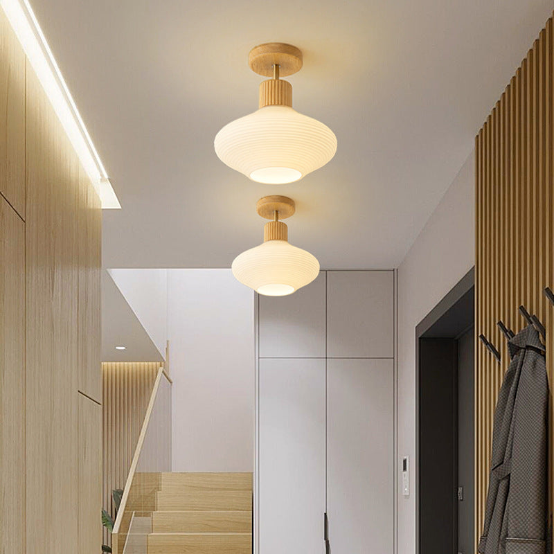 Moderne Japandi Plafondlamp Hout en Glas