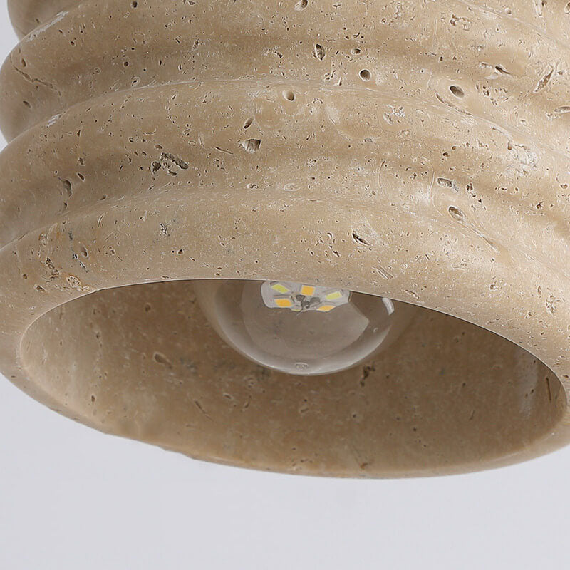 Travertin hanglamp met houten accent