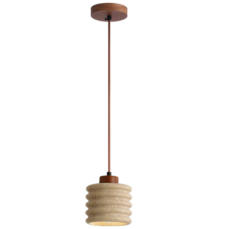 Travertin hanglamp met houten accent