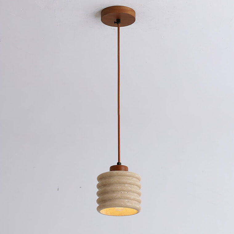 Travertin hanglamp met houten accent