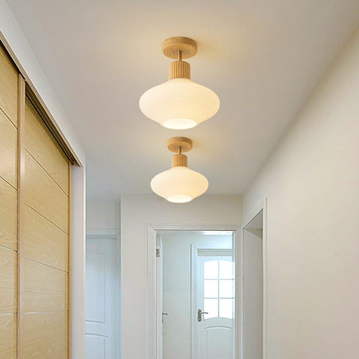 Moderne Japandi Plafondlamp Hout en Glas