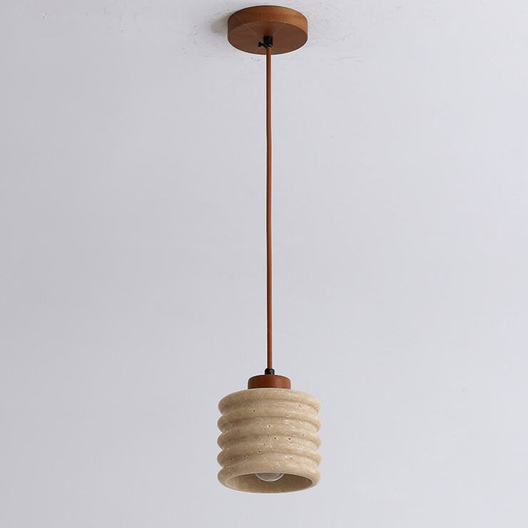 Travertin hanglamp met houten accent