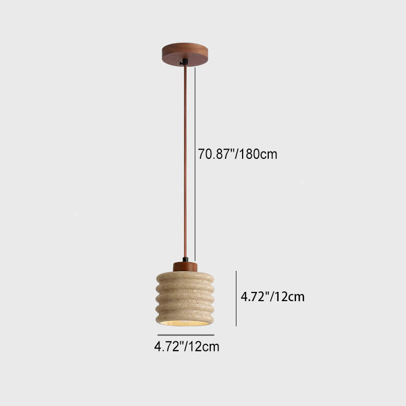 Travertin hanglamp met houten accent