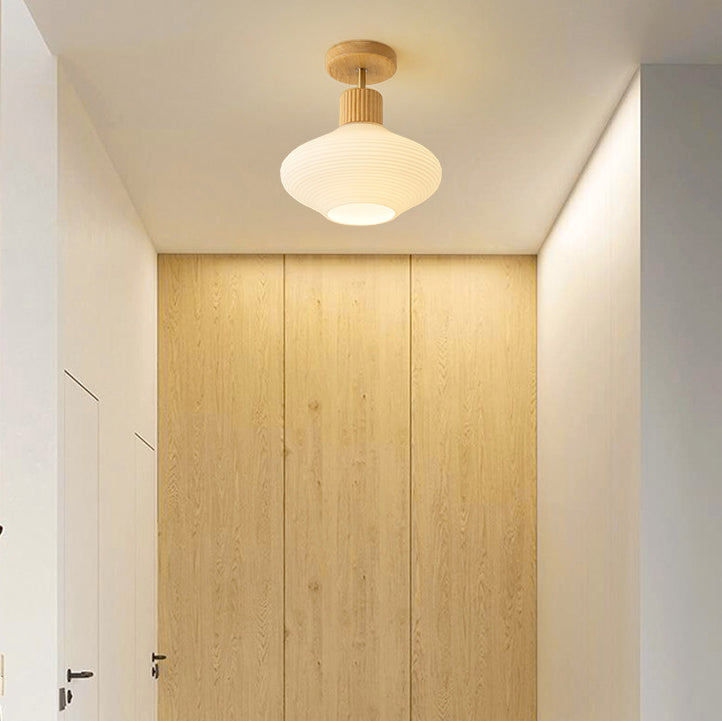 Moderne Japandi Plafondlamp Hout en Glas