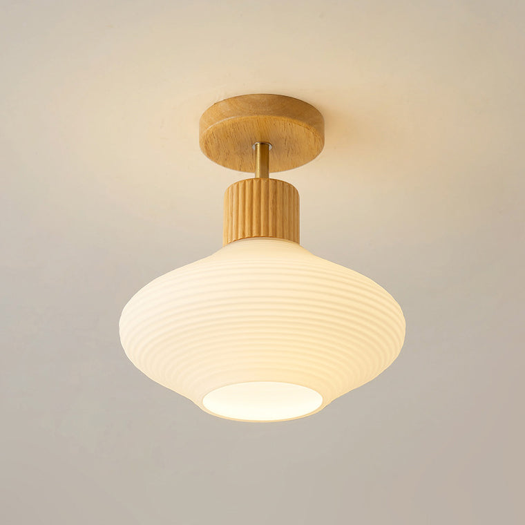Moderne Japandi Plafondlamp Hout en Glas