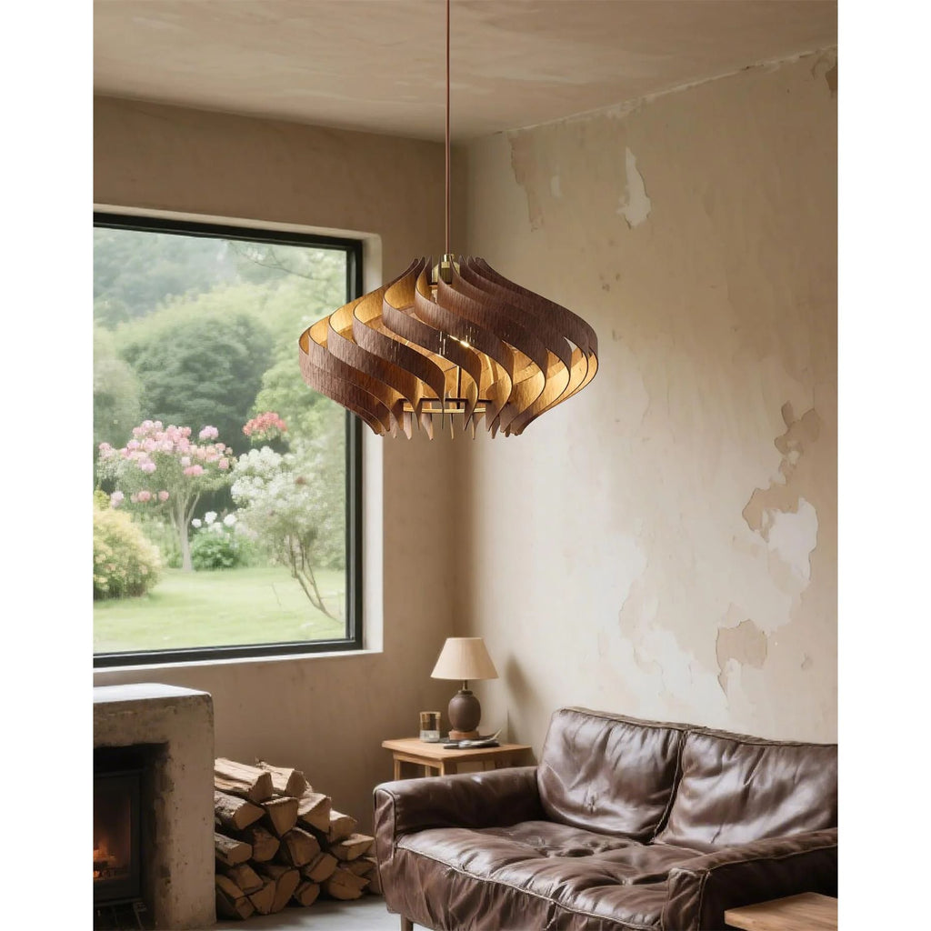 Japandi houten hanglamp met lamellen