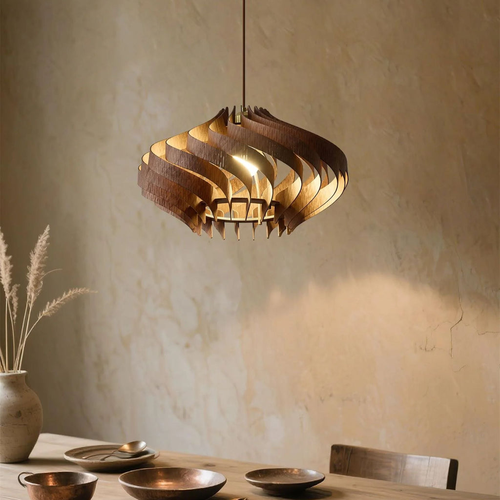 Japandi houten hanglamp met lamellen
