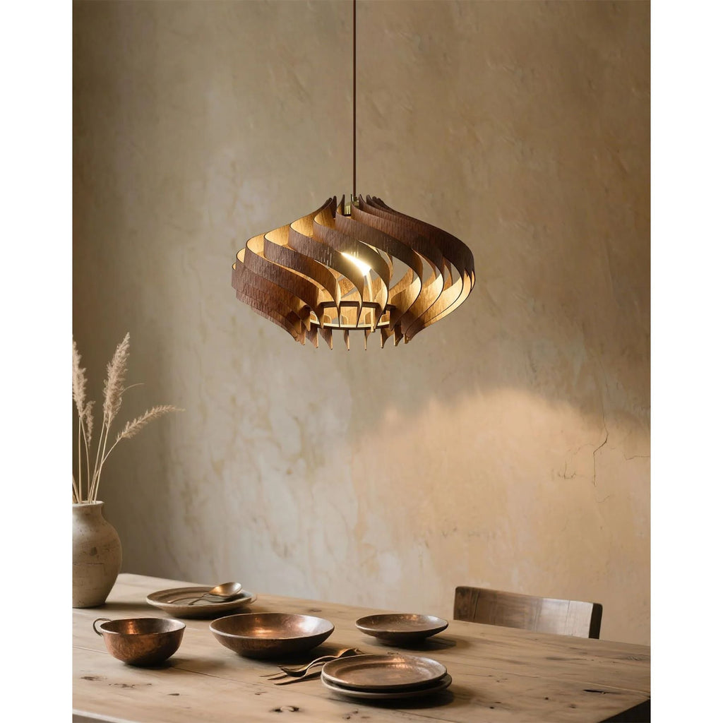 Japandi houten hanglamp met lamellen