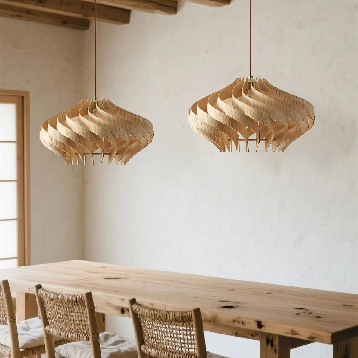 Japandi houten hanglamp met lamellen