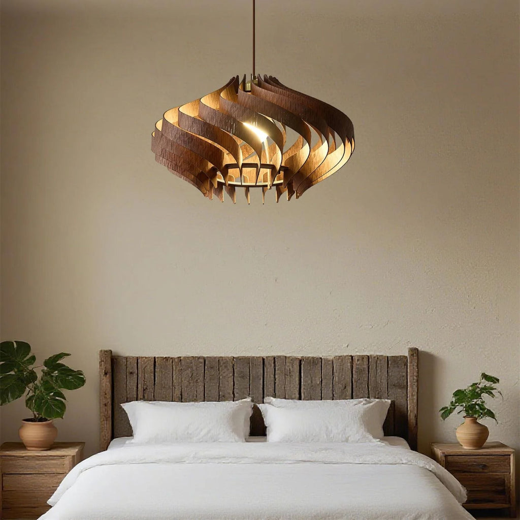Japandi houten hanglamp met lamellen