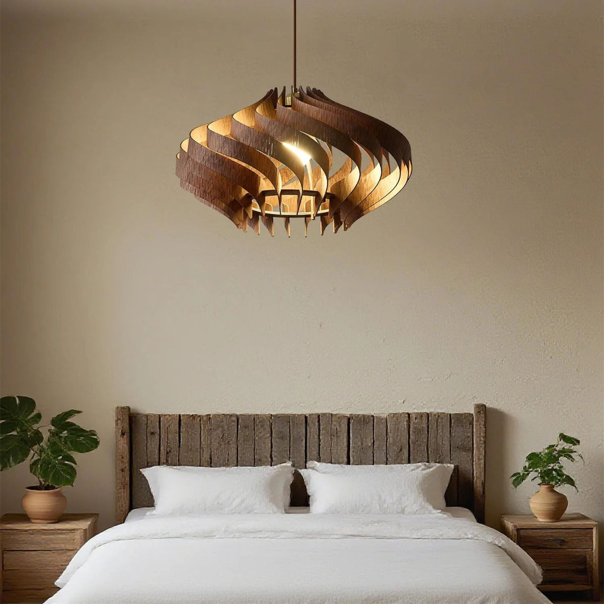 Japandi houten hanglamp met lamellen