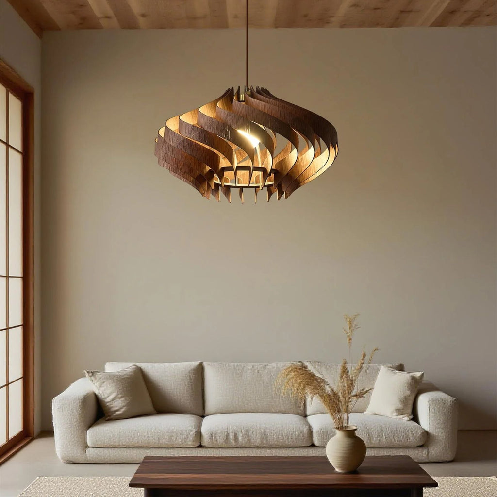 Japandi houten hanglamp met lamellen