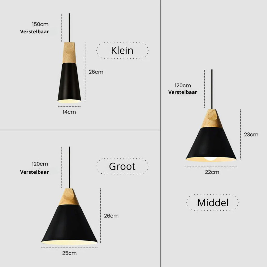 Scandinavische hanglamp van hout en aluminium