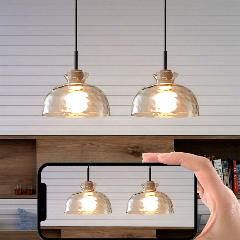 Moderne Glazen Hanglamp Met Houten Accenten