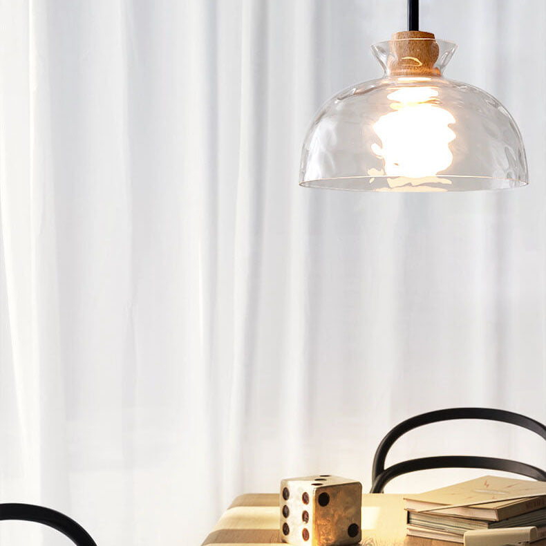 Moderne Glazen Hanglamp Met Houten Accenten