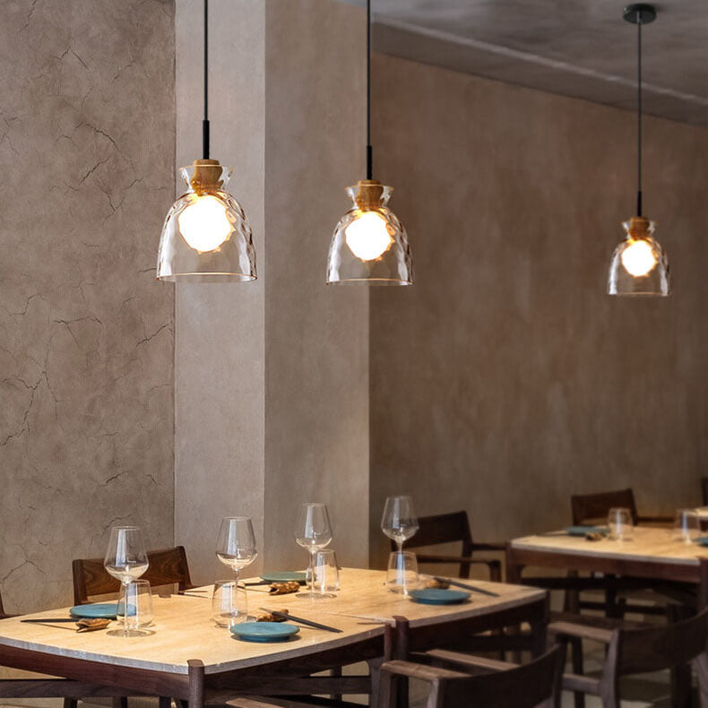 Moderne Glazen Hanglamp Met Houten Accenten