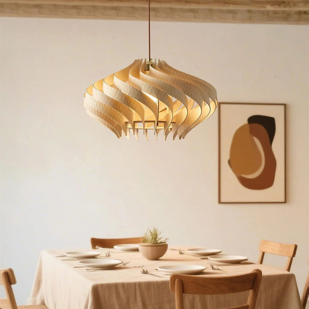 Japandi houten hanglamp met lamellen