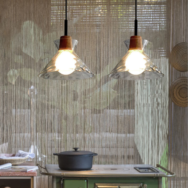 Moderne Glazen Hanglamp Met Houten Accenten