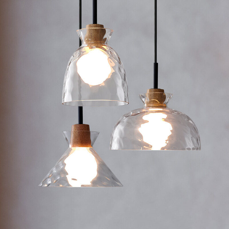Moderne Glazen Hanglamp Met Houten Accenten