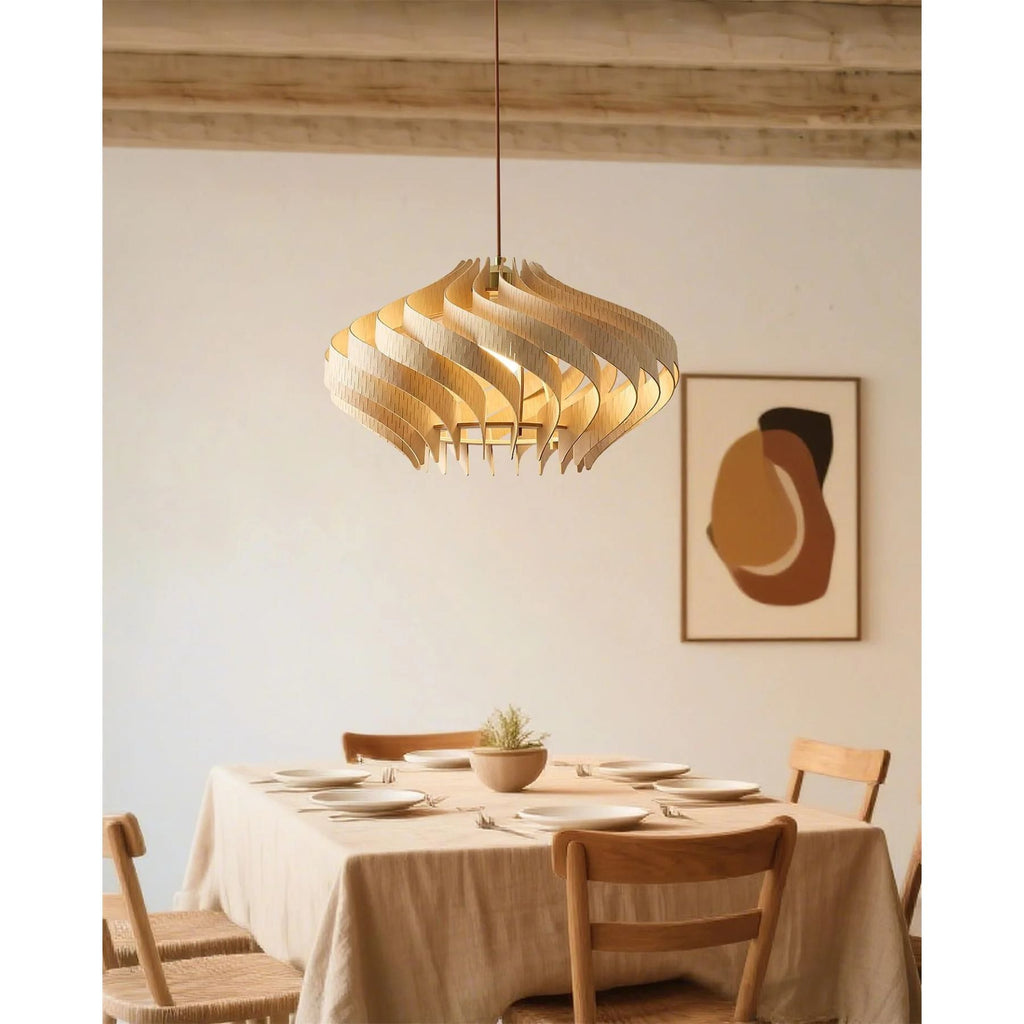 Japandi houten hanglamp met lamellen
