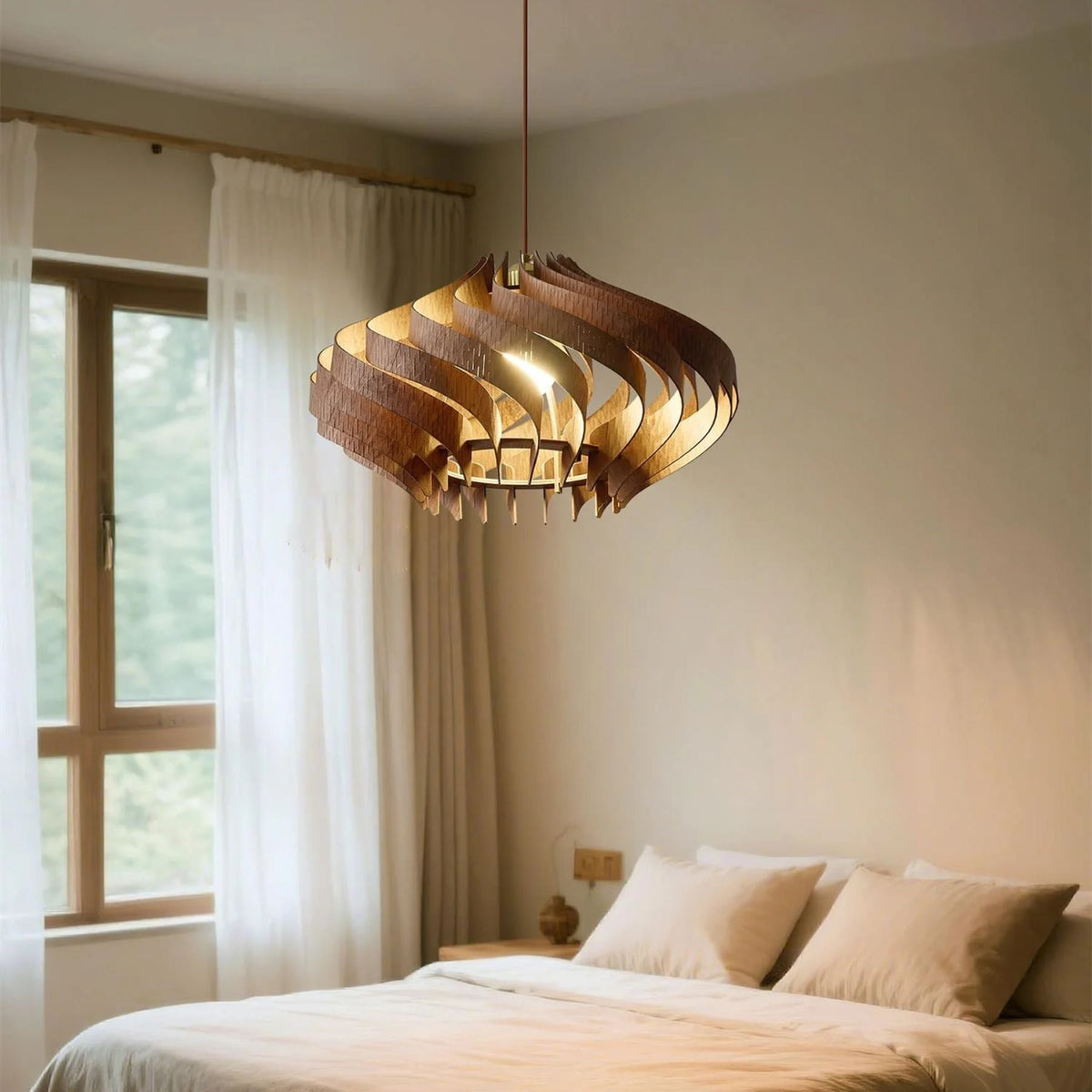 Japandi houten hanglamp met lamellen