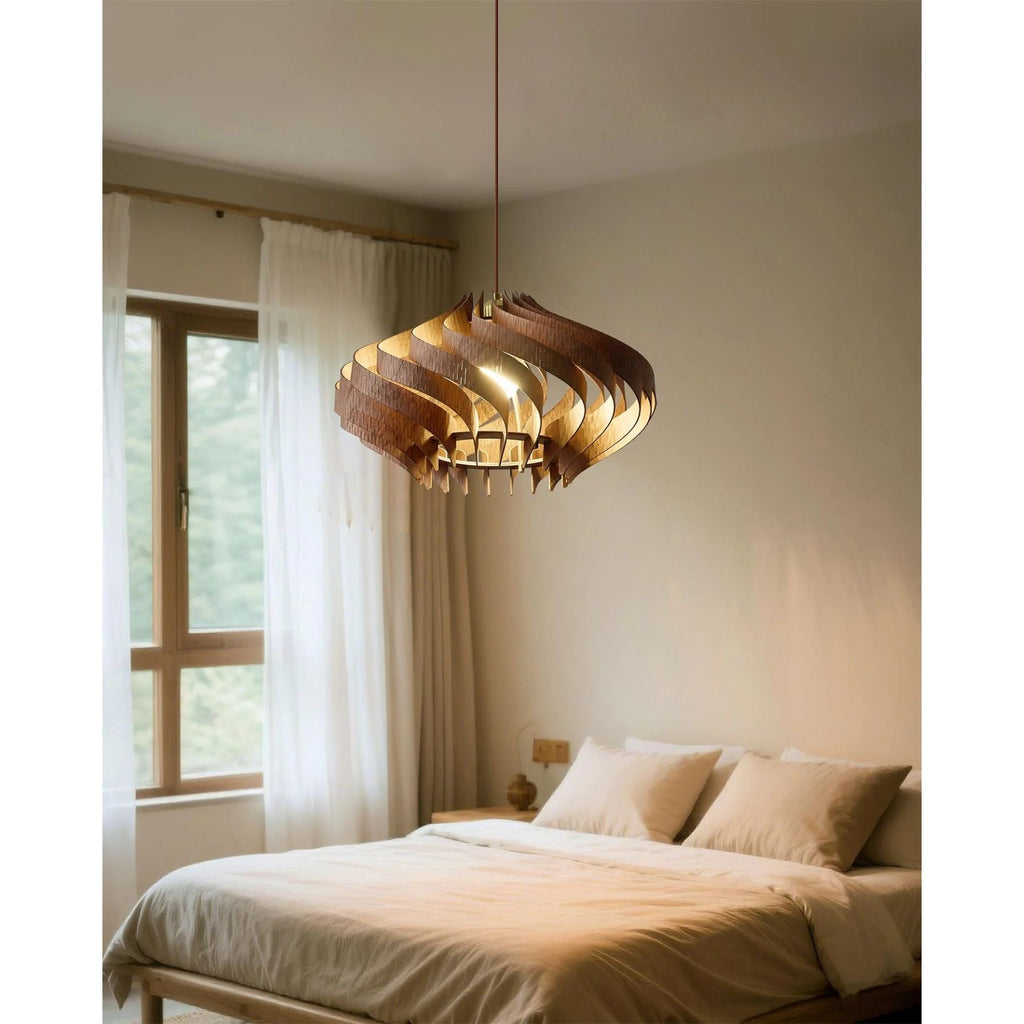 Japandi houten hanglamp met lamellen