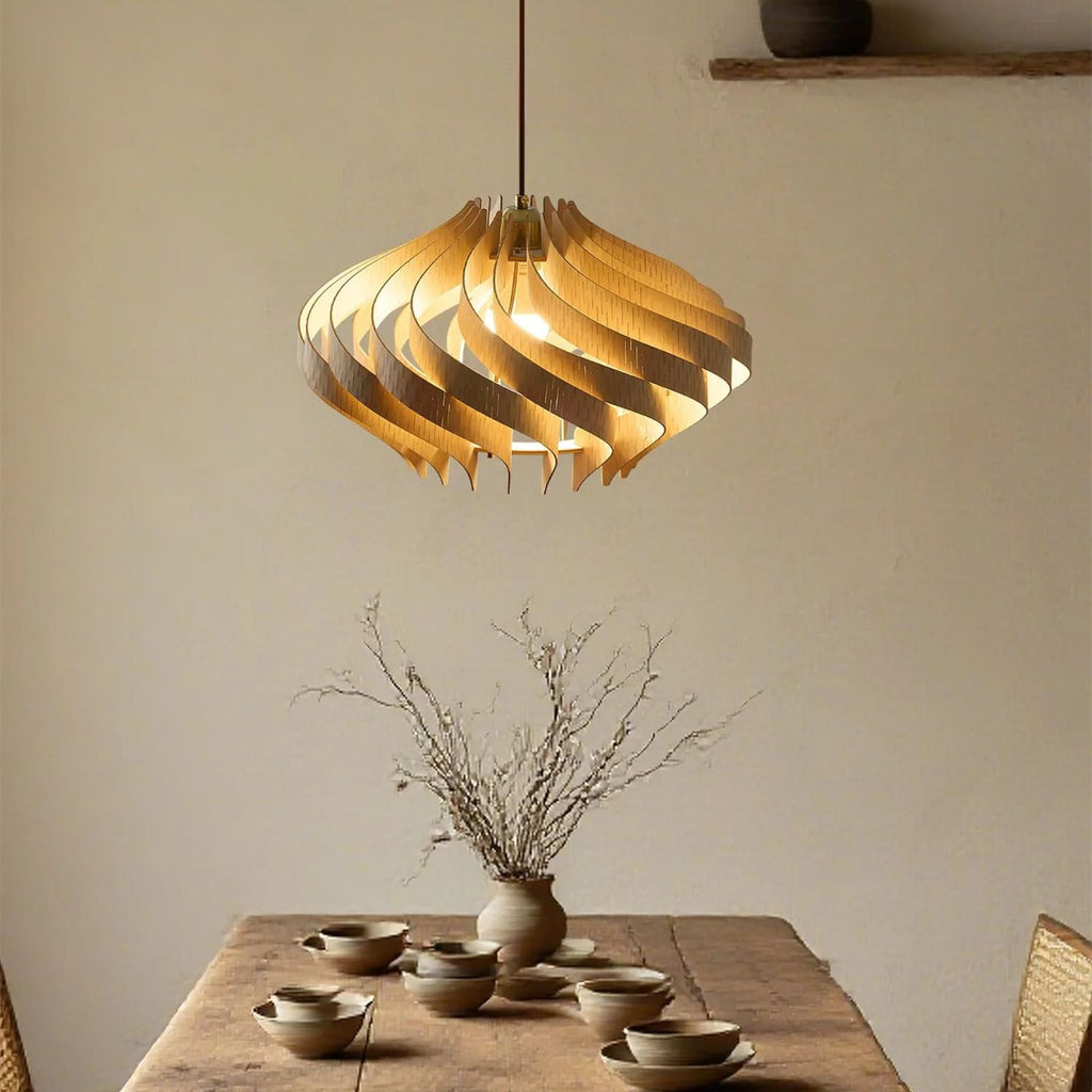 Japandi houten hanglamp met lamellen