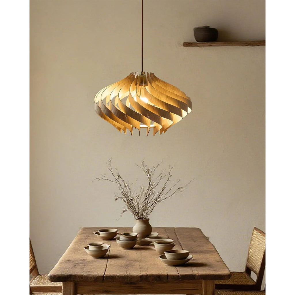 Japandi houten hanglamp met lamellen