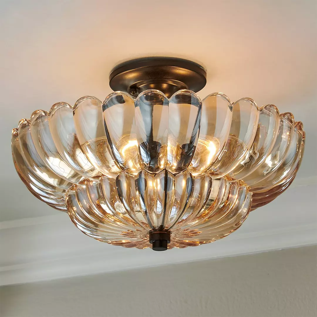 Vintage Glazen Semi-Flush Plafondlamp