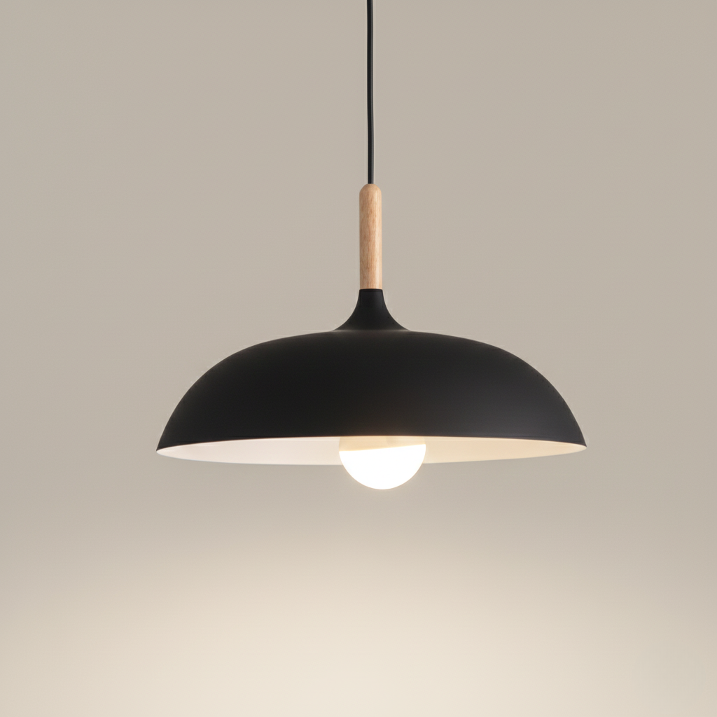 Kleurrijke Metalen Hanglamp met Houten Accent