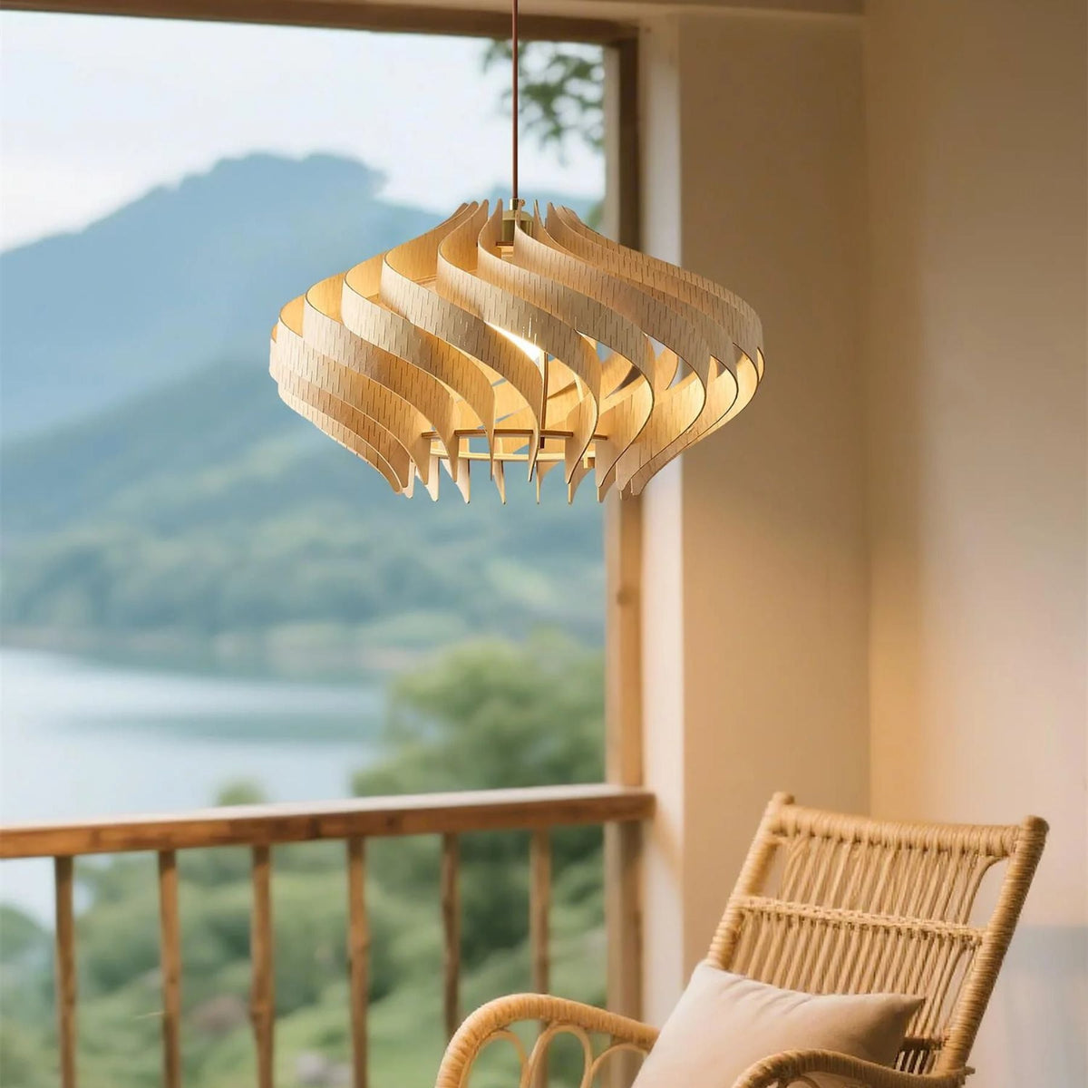 Japandi houten hanglamp met lamellen