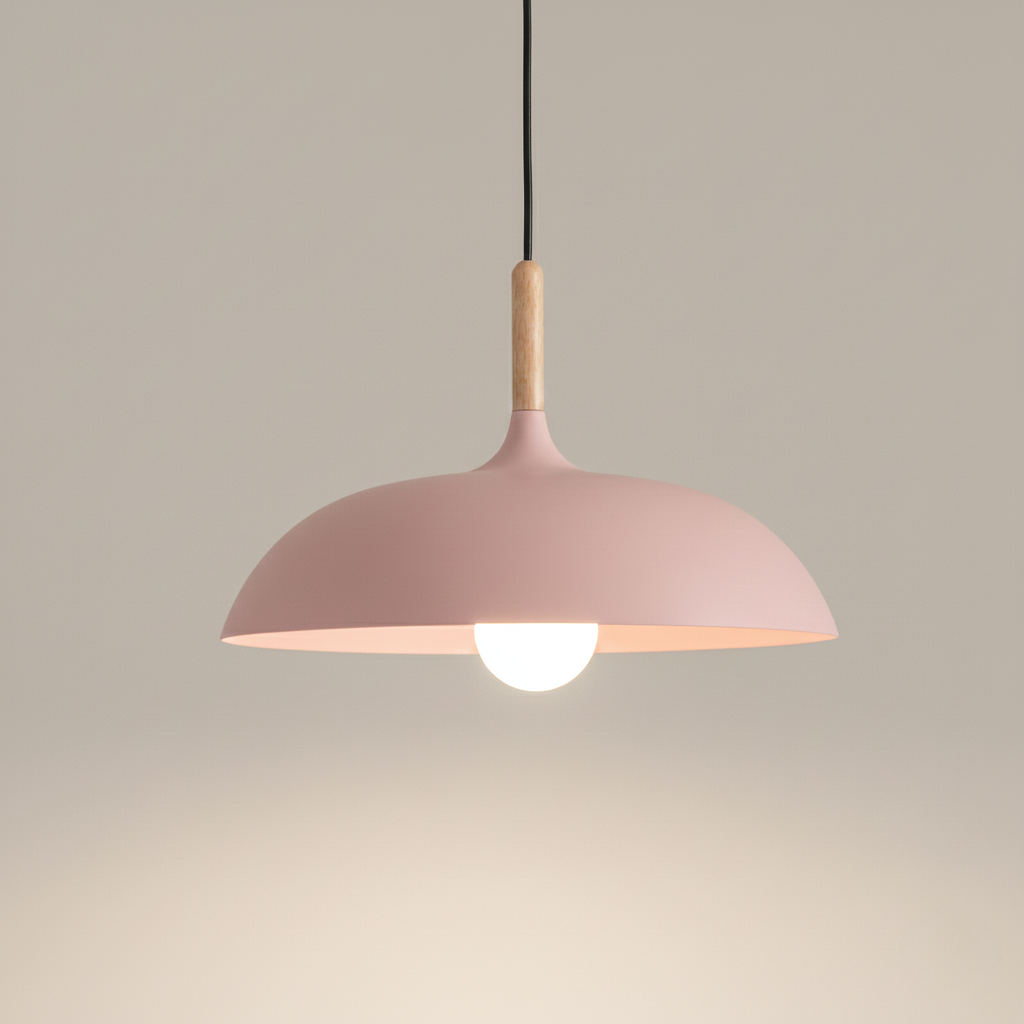 Kleurrijke Metalen Hanglamp met Houten Accent