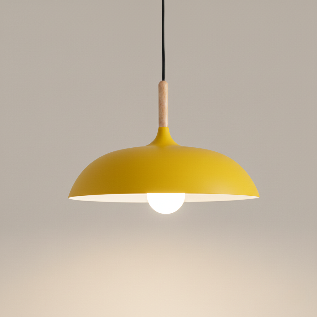 Kleurrijke Metalen Hanglamp met Houten Accent