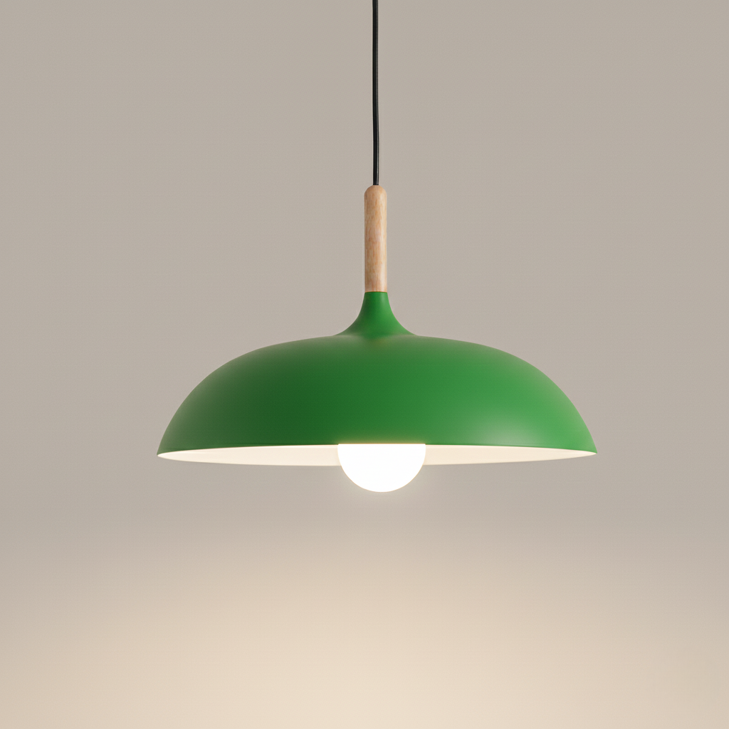 Kleurrijke Metalen Hanglamp met Houten Accent