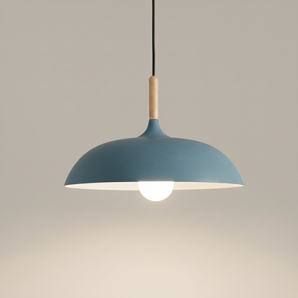 Kleurrijke Metalen Hanglamp met Houten Accent