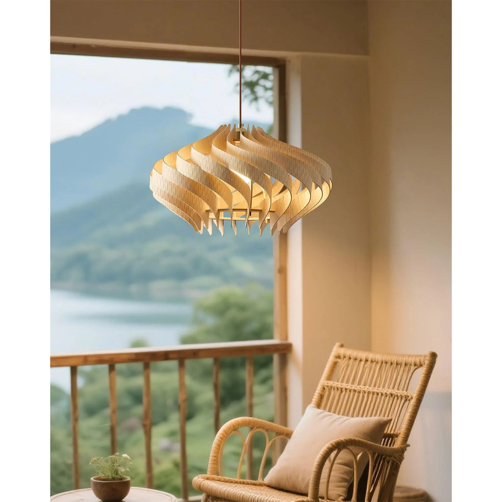 Japandi houten hanglamp met lamellen