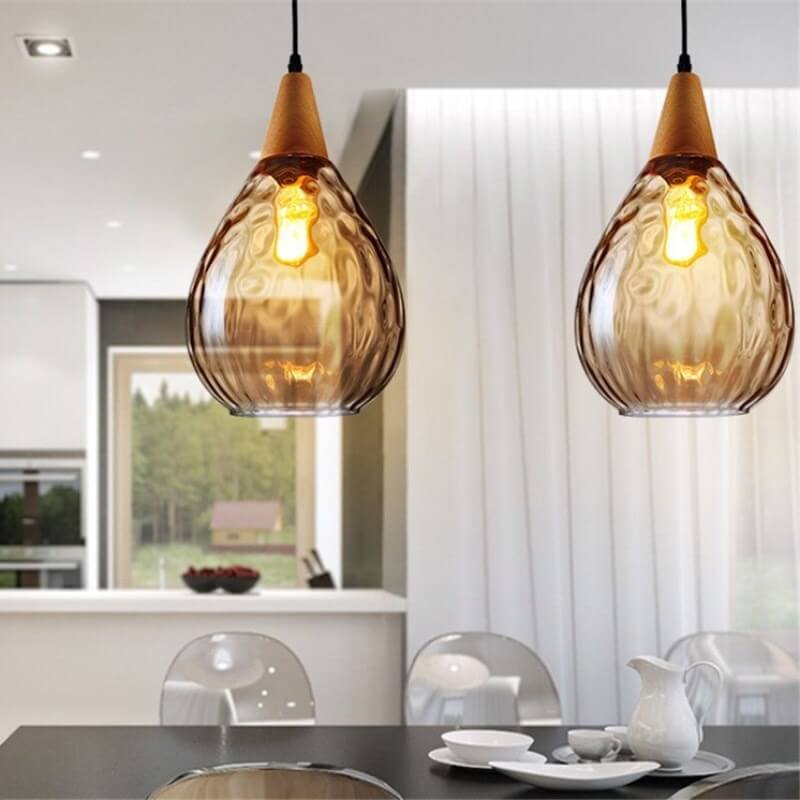 Glazen Hanglamp met Houten Accent
