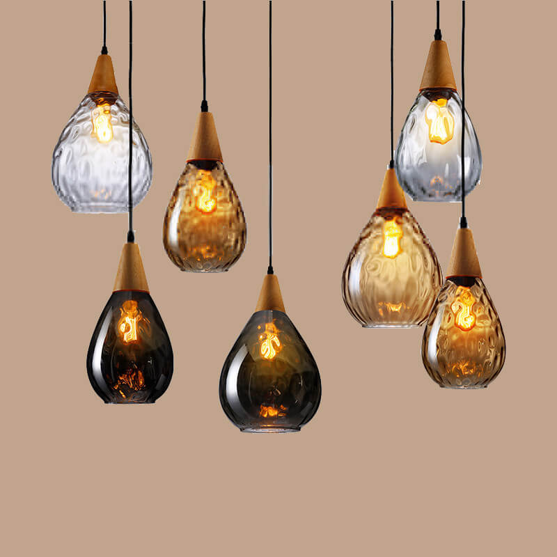Glazen Hanglamp met Houten Accent