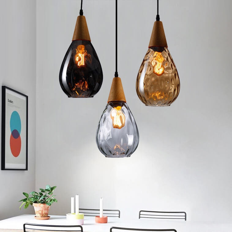 Glazen Hanglamp met Houten Accent