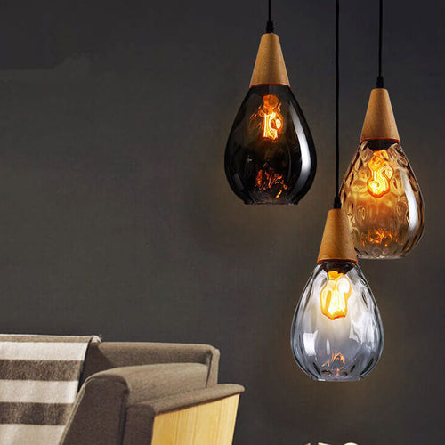 Glazen Hanglamp met Houten Accent