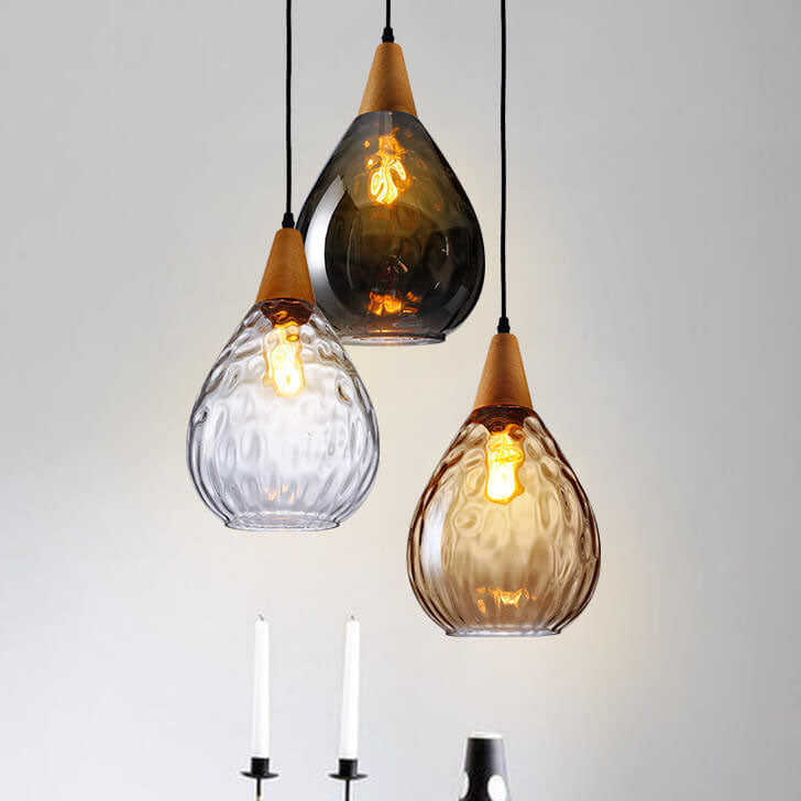 Glazen Hanglamp met Houten Accent