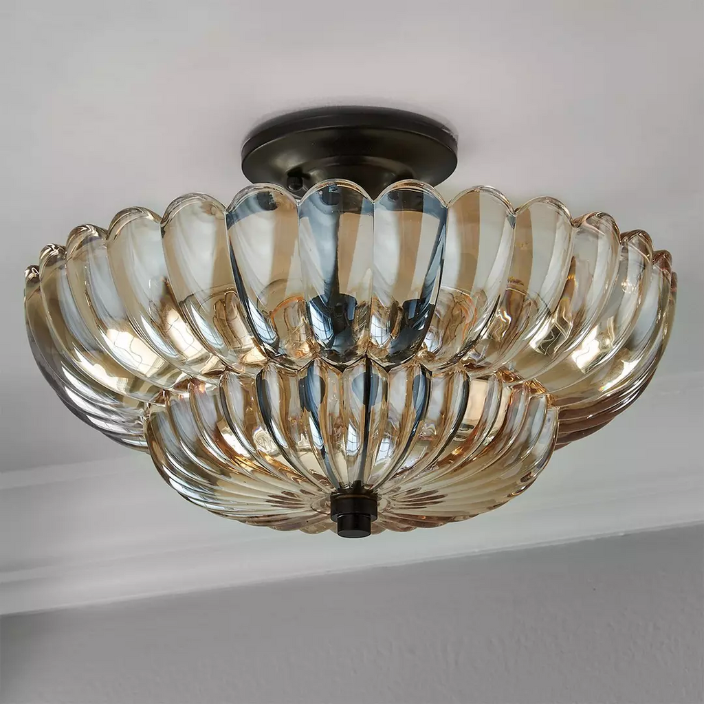 Vintage Glazen Semi-Flush Plafondlamp