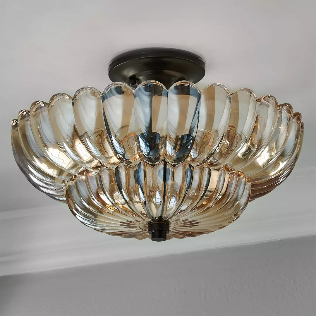 Vintage Glazen Semi-Flush Plafondlamp
