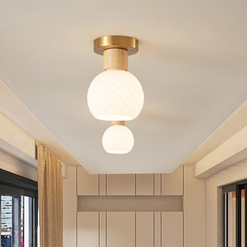 Scandinavische Plafondlamp Hout en Glas